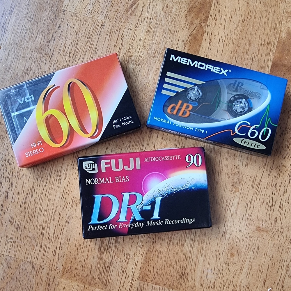 Set Of 3 Vintage Blank Recordable Audio Cassettes